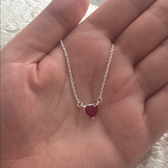 Red Heart Pendant Necklace – Silver Tone | Minimalist Romantic Jewelry - Picture 3 of 9